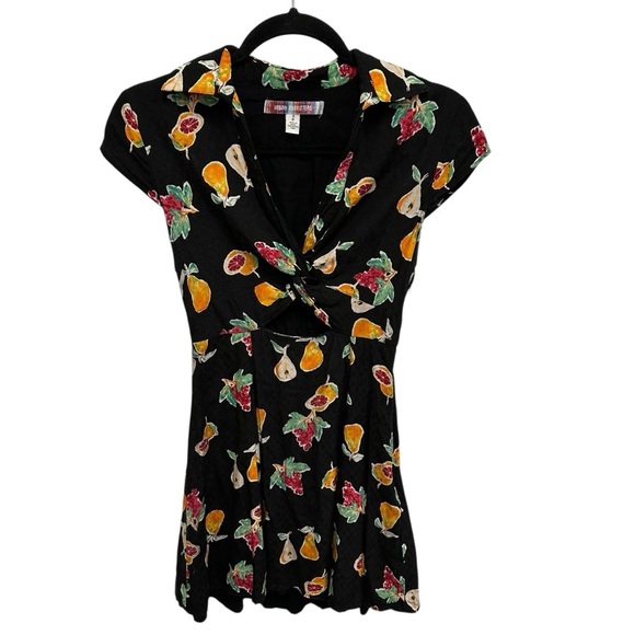 Urban Outfitters Harlow Twist Front Mini Dress black with fruit print Small - Picture 5 of 15